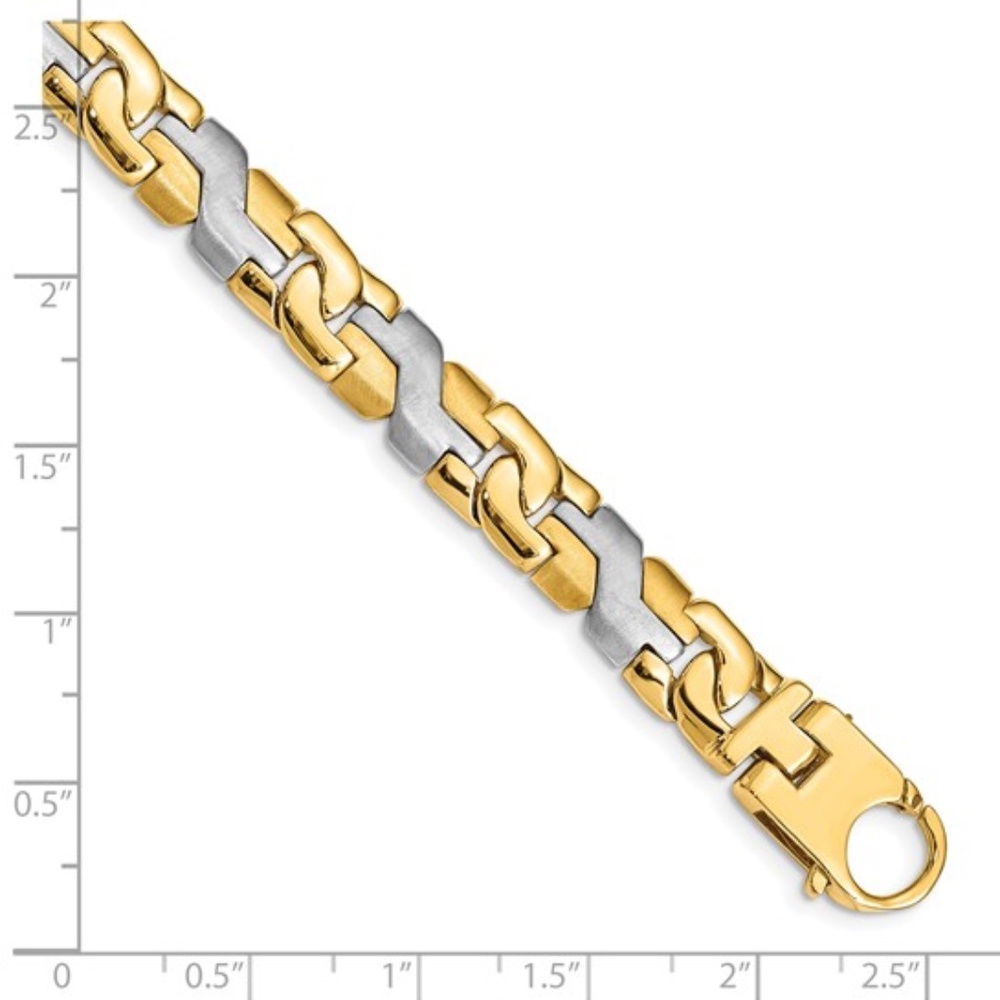 Solid 10K Two-Tone Gold 8.8mm Fancy Link Men’s Bracelet - 9" 32.67g - Picture 3 of 6